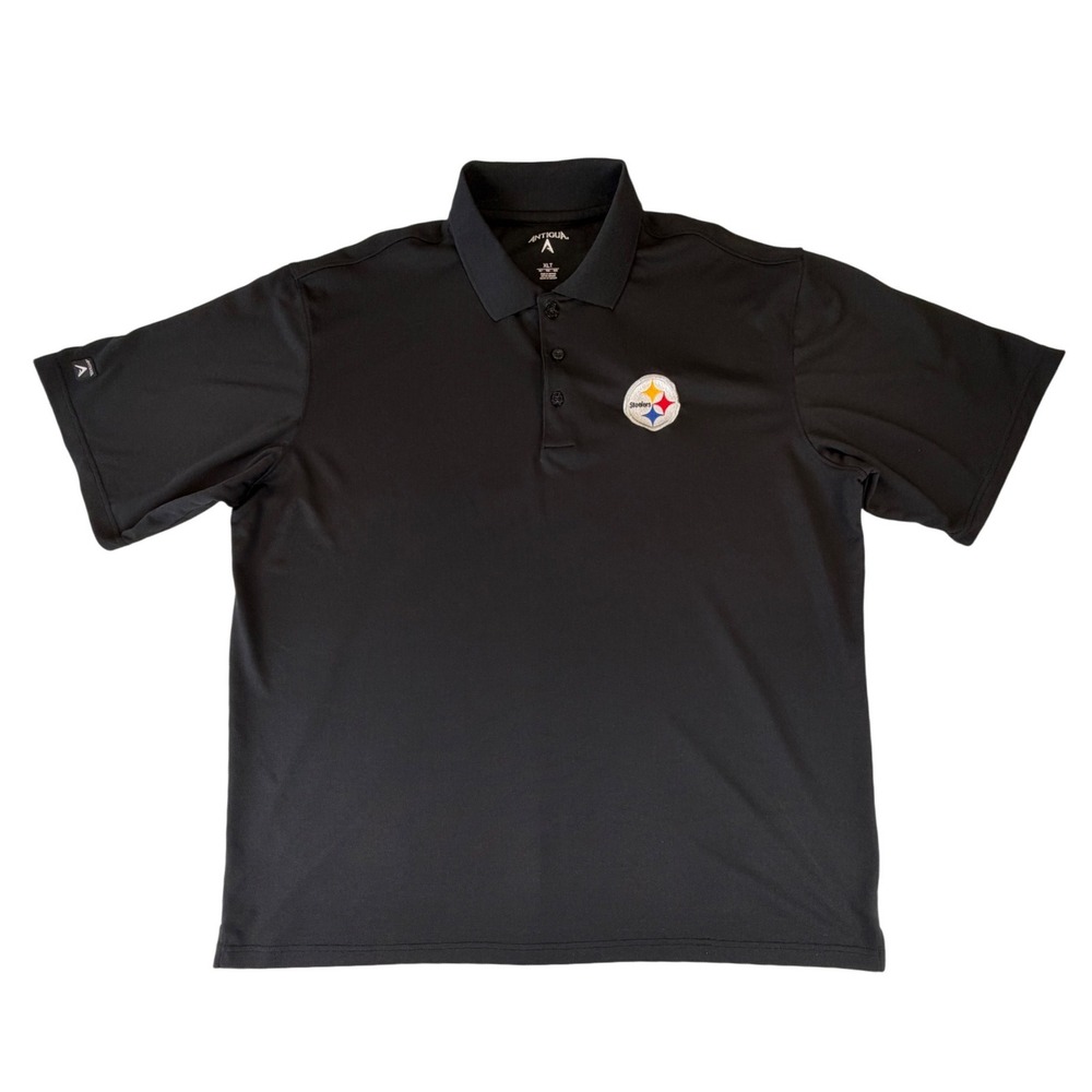 Antigua Pittsburgh Steelers Mens XLT Black Performance Mesh Polo Shirt NFL Logo - Picture 2 of 5
